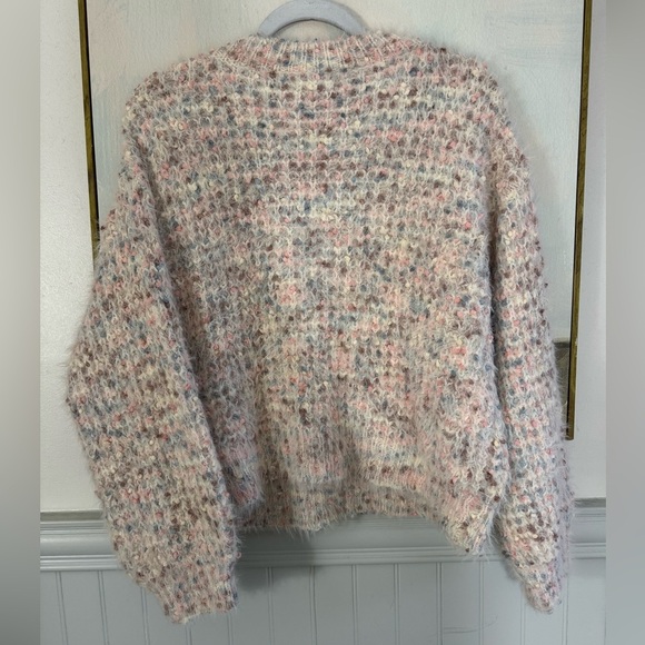 LUSH Pastel Knit Cozy Multicolor Sweater Pink Blue Cream Size Medium - Picture 9 of 9